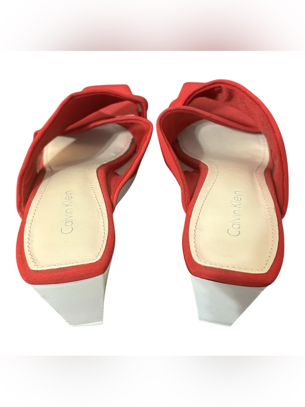 Calvin Klein Red Crisscross Open-Toe Slide Mules - Picture 2 of 6